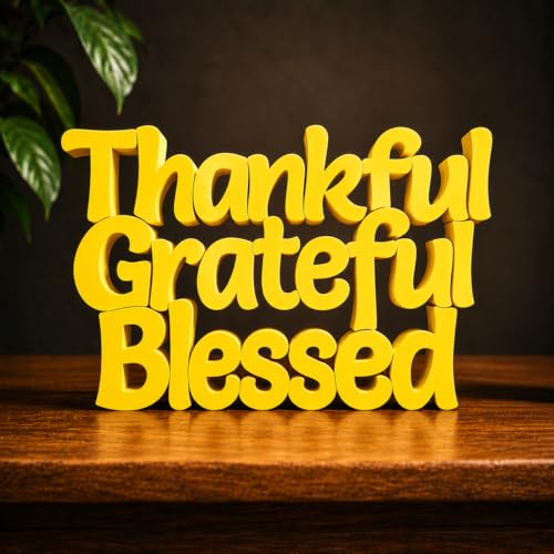 Image of Mad Masters Thankful Grateful Blessed Inspirational Desk Decor - Aesthetic Table, Shelf & Wall Showpiece for Home Office, Business. Vastu Friendly Gifting, Sunshine Yellow (20.3 x 12.5 x 2.5 cm)