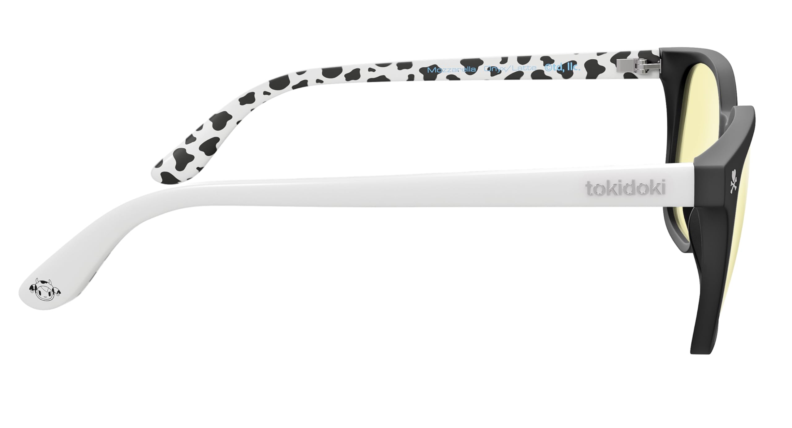 GUNNAR x tokidoki Lunettes anti-lumière bleue Mozzarella – Monture Onyx Latte avec imprimé vache – Verres ambrés, style rond, anti-reflet, protection UV, lunettes d'ordinateur et de jeu