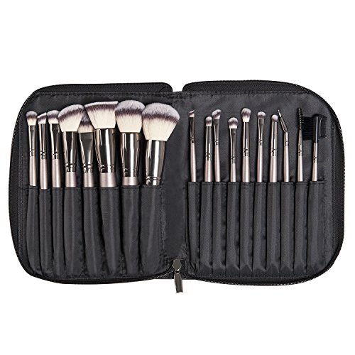 KRAUMETIK 18 pcs Kabuki Makeup Brushes Set Professional Premium Synthetic Foundation Blending Blush Concealer Eye Face Liquid Powder Cream Cosmetics Brush Tool Brushes Kit with Black PU Bag