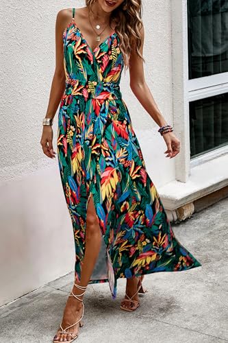 Image of Newshows Women's 2026 Lightweight Summer Wedding Guest Beach Vacation Casual V Neck Split Flowy Maxi Dress