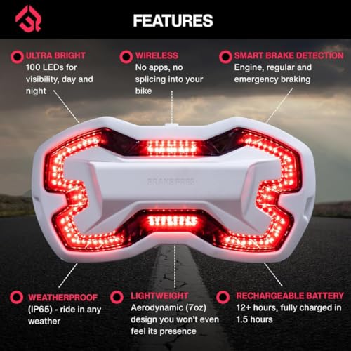 Image of Brake Free Helmet Light - Smart Wireless Motorcycle Lights- Weatherproof LED Motorcycle Helmet Light - Lightweight & Aerodynamic Design - Smart Brake Detection - Single Button Operation - White