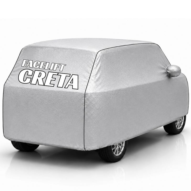 Image of Back-Boo Heavy Waterproof Creta Facelift Car Cover | Polyester Car Body Covers for Rain & Sun | UV Protection, Dustproof, Scratch Resistant, Windproof, Heat Resistant, Custom Fit - (Silver)