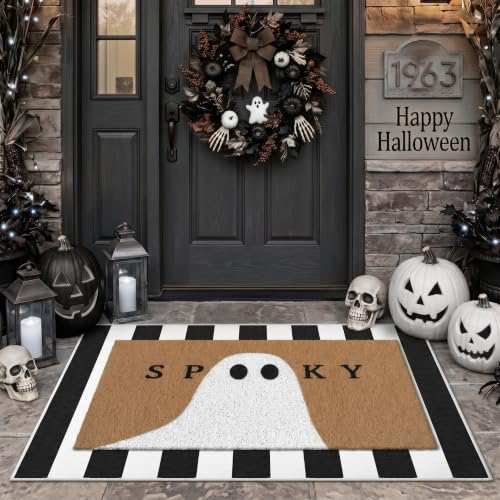 Tinideya 2 Pcs Halloween Door Mat Outdoor Layerd Spooky Ghost Welcome Mat