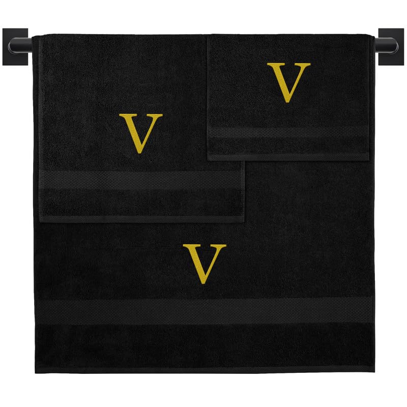 Personalized Passion 3pc Towels Set with Monogram - Super Soft & Highly Absorbent Turkish Cotton Towels for Bathroom, Spa, Pool & Hotels - 1 Bath, 1
