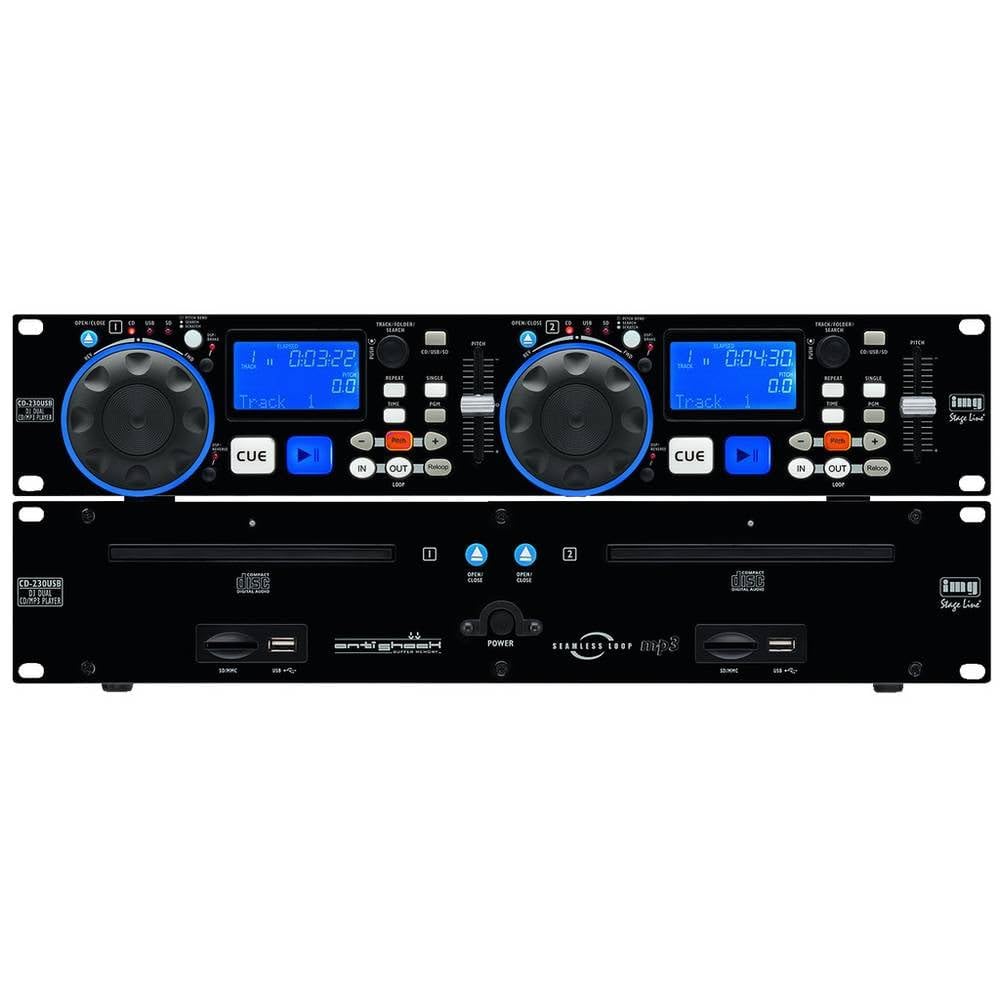 IMG STAGELINE CD-230USB DJ Dual-CD und MP3-Spieler mit USB 2.0-Schnittstelle, Cinch-Anschlüsse und SD/MMC Card-Slot, in Schwarz