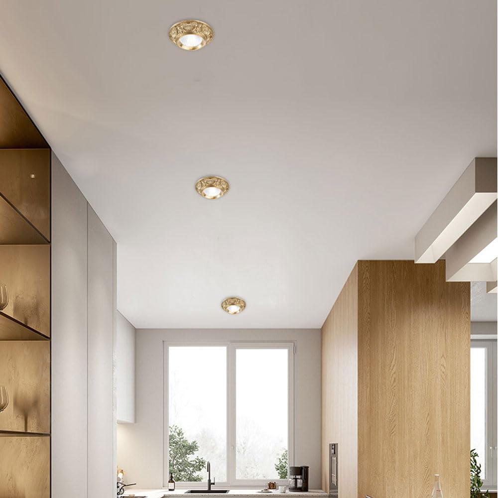 Apparecchio da Incasso Rotondo da 2 Pezzi, Finitura in Ottone Spazzolato, Lampade da Incasso A LED, Disco Dimmerabile, CRI 90+, Faretto Retrofit Bulbo Oculare