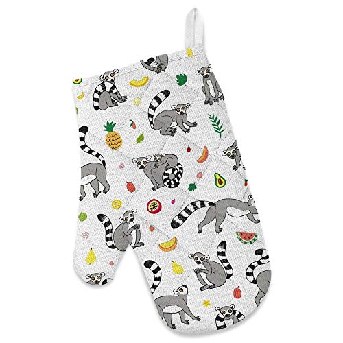 Top Carpenter Polyester Insulation Kitchen Oven Mitts Potholder Apron 3Pcs Set Tropical Fruits And Lemur Non Slip Heat Resistant Gloves For Baking Cooking Bbq #TOP1