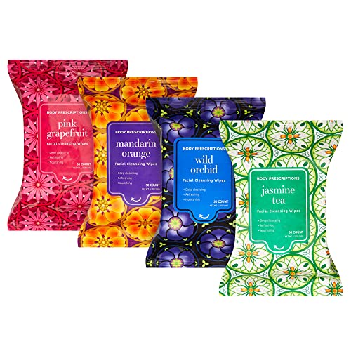 Image of Body Prescriptions Makeup Remover Wipes - Bulk Pack, Gentle Cleansing Wipes for Easy Makeup Removal, Mandarin, Orchid, Grapefruit, & Jasmine Tea