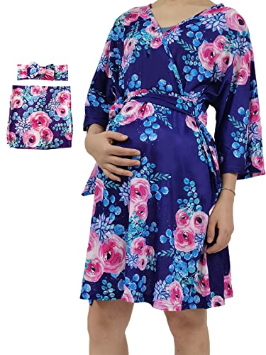 Image of SUFEINI Maternity Dress with Matching Swaddle Set Girl Boy, 3 in 1 Labor and Delivery Gown for hospital Women Mommy Dress Nightdress