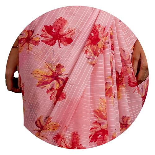 Image of MIRCHI FASHION Saree for Woman Georgette Floral and Leaf Printed | Elegant Farewell and Ceremonial Women's Sari with Blouse Piece
