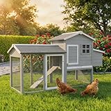 Miweba MyAnimal Hühnerstall MH-21 XXL | 174x66x98 cm - Für 3 Hühner - Nistkasten mit Freilaufgehege - Sitzstange - Winterfest - 2 Ebenen - Hühnerhaus mit Eiablage - Kiefernholz - Voliere (Grau)