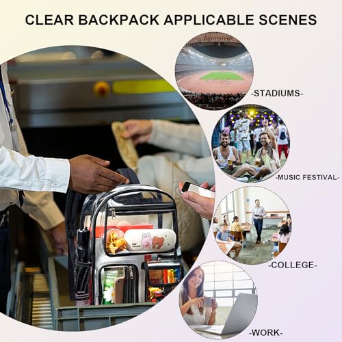 Image of gdbis Heavy Duty Clear Backpack for Stadium Events, Large Capacity Clear Bookbag Transparent Backpack with Reinforced Strap for College Work Travel Concerts Security - Black