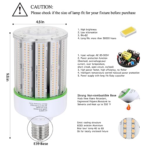 100W LED Corn Light Bulb 2Pack,400 Watt Metal Halide HID lamp Replacement,5000K E39 Mogul Base LED Bulb for Street and Area Lighting Bay Light Fixture Wearehouse Workshop Garage Gyms - Image 3