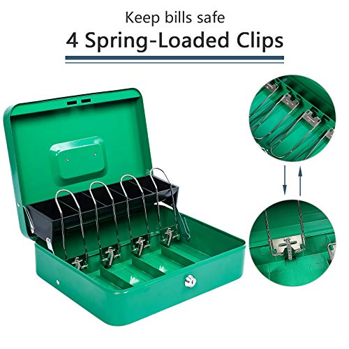 Image of KYODOLED Locking Cash Box with Lock,Money Box with Cash Tray,Lock Safe Box with Key,Money Saving Organizer,11.81Lx 9.45Wx 3.54H Inches,Green XL Large