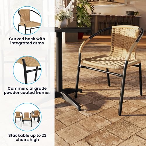 Image of EMMA + OLIVER Set of 2 Modern PE Rattan Stack Chairs, Indoor /Outdoor Patio Dining Chairs, No Assembly Required, Beige