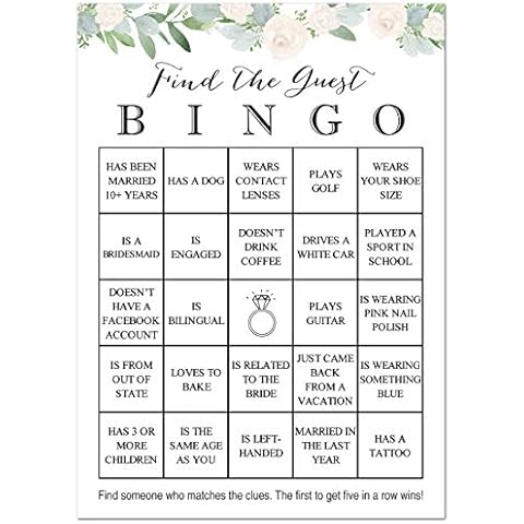 24 cnt Find the Guest Bingo Bridal Shower Games - Greenery Floral Bridal Shower Game Cover