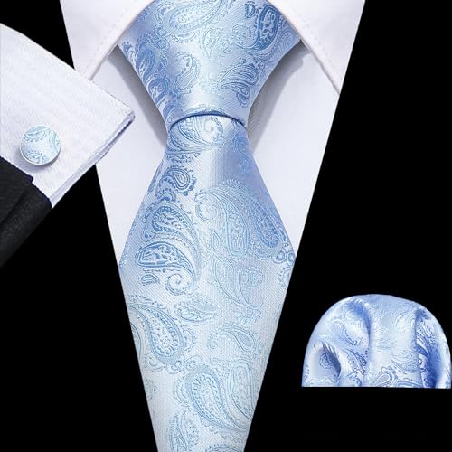 Image of Barry.Wang Paisley Tie Fashion Set Hanky Cufflinks Neckties for Men Woven Silk