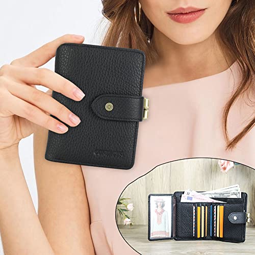 CONTACTS Full Grain Leather Kiss Lock Wallet for Women Coin Pocket Kiss Clasp Purse Small Card Holder Bifold Rfid Wallet (Black)2