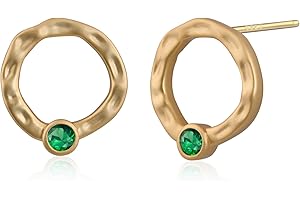 Green Circle Earrings: Dainty Gold Plated Emerald Earrings