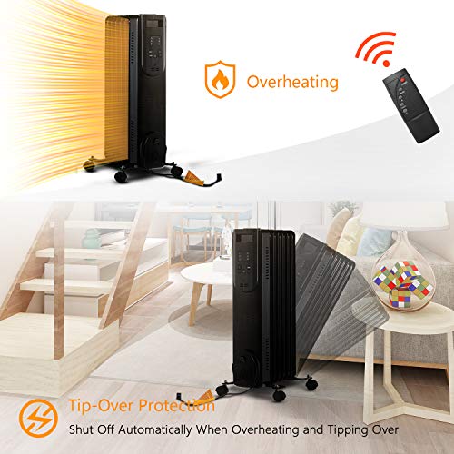 image for HYD-Parts Space Heater with Remote Control, 1500W Electric Oil Filled 