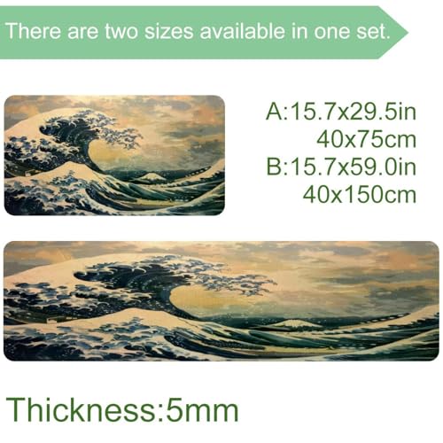 Tapete de cocina absorbente de olas japonesas lavable de 2 piezas 4