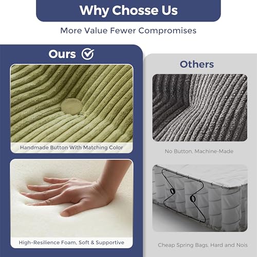 Image of MAXYOYO 63 inch Loveseat Sofa Couch for Small Spaces, Upholstered Boneless Cloud Couch for Apartment Bedroom, 2-Seater Love Seat Floor Modern Sofa with Pillows, No Assembly Required, Green