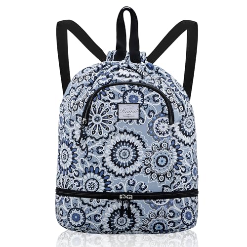 Image of Kamo Drawstring Backpack Bag - Sport Swimming Yoga Backpack with Shoe Compartment, Two Water Bottle Holder for Men Women Large String Backpack Athletic Sackpack for Travel