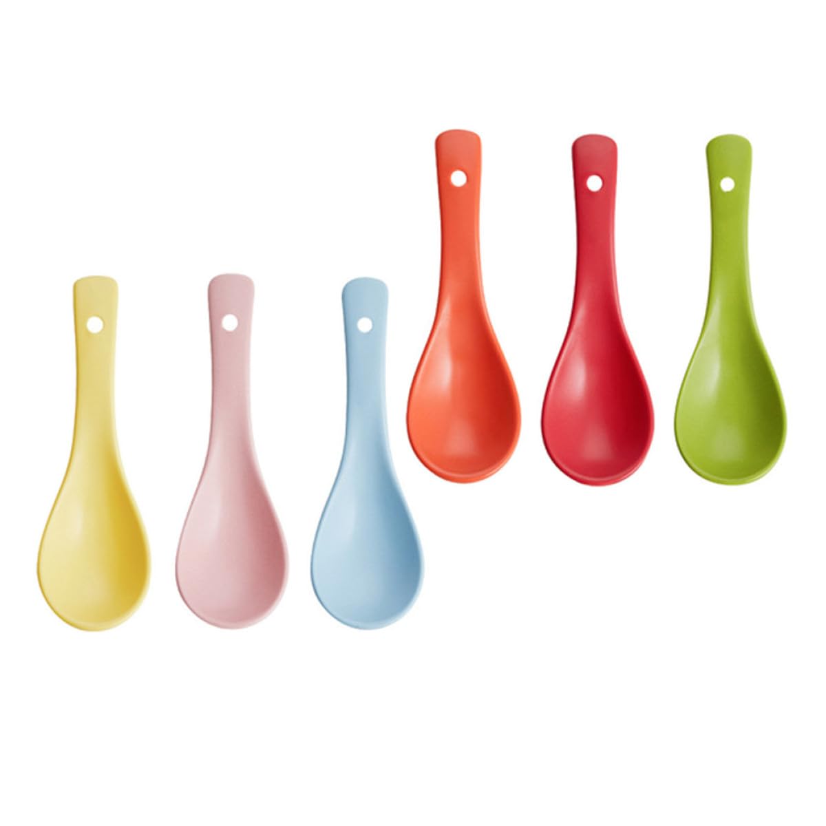 6pcs Colorful Ceramic Soup Spoons Multipurpose Kitchen Spoons for Rice Porridge and Dessert Reusable Food-Grade Ceramic for Breakfast and Cooking Random Color