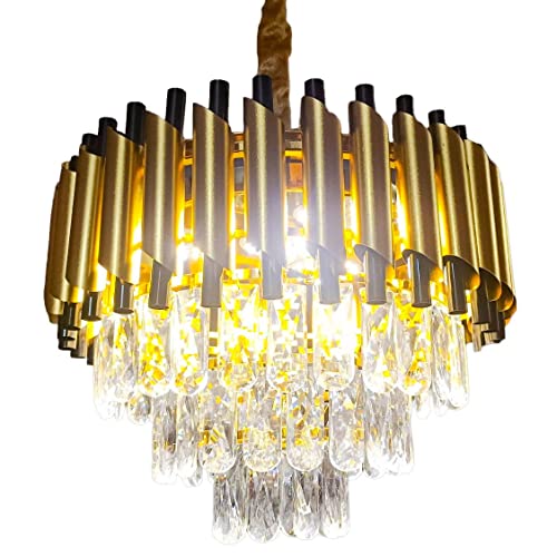 Image of DREAMY DESIGNS Chandelier Lights for Ceiling Black Gold 400 MM 3-Tier K9 Crystal Chandeliers for Living Room 3 Mode LED Light Warm White for Hall Modern Jhumar Designer Bedroom and Dining Room