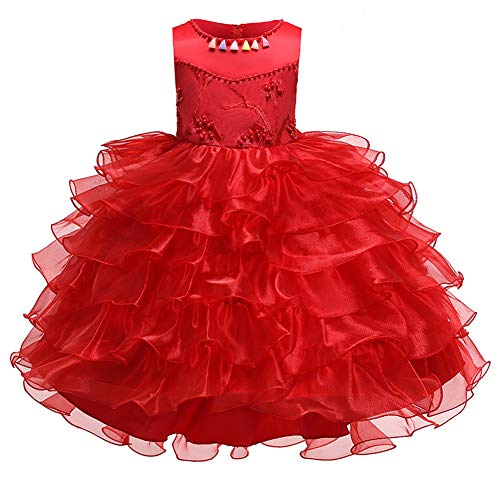 Robe de cocktail bébé fille rouge Baixia en dentelle et tulle pour tenue de fête