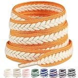 Handshop 2 pairs 3/5” flat braided shoe laces for sneakers, wide thick athletic shoelaces, cute replacement shoestrings Orange Cream 140