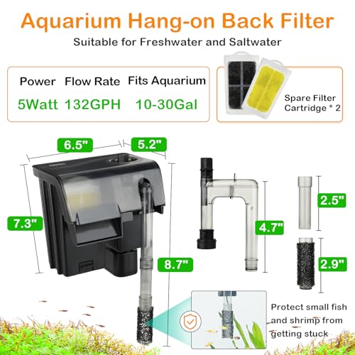 Hygger HUS-HG137-5W Hang On Back Aquarium Filter 10-30 Gallon Power Quiet Fish Tank Filter Multi-Stage Filtration Adjustable Waterfall Hob Filter thumb #5