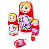 Matushka - TOOGOO(R) 5x Matroshka Babuschka Matryoshka Matushka Matyoshka Russian Wooden Doll Color: Red