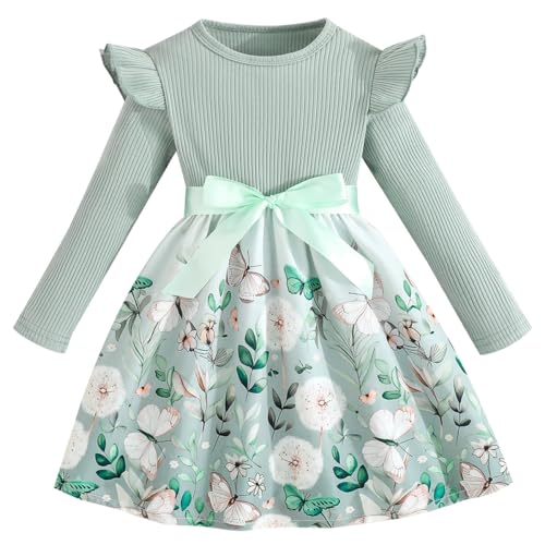 Pilipulu Mädchen Kleid Blumen Bowknot Langarm Kinder Kleider...