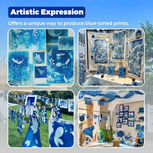 16oz Art Cyanotype Chemicals Kit with Tools for Photographic Blueprints, Cyanotype Sensitizer Dye Powder for Beginners and Artists, Sun Printing Kit for Paper, Fabric, Wood, Leather, Canvas