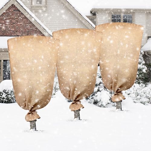 Legigo 3 Pack 24 X 40 Inch Burlap Plant Covers Freeze Protection Bags, Winter Plant Frost Covers...