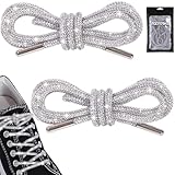 AxiyanX Rhinestone Glitter Rope 47in Sparkly Shoelaces for Sneakers, 2PCS round Shoe Laces Replacement Drawstring Cords for Women Men (white, 47in)