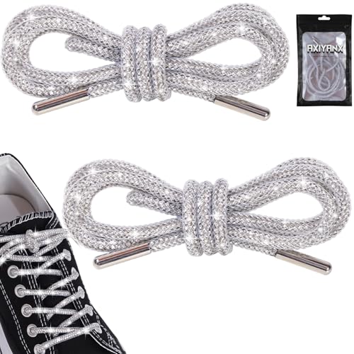 AxiyanX Rhinestone Glitter Rope 47in Sparkly Shoelaces for Sneakers 2PCS round Shoe Laces Replacement Drawstring Cords for Women Men (white 47in)