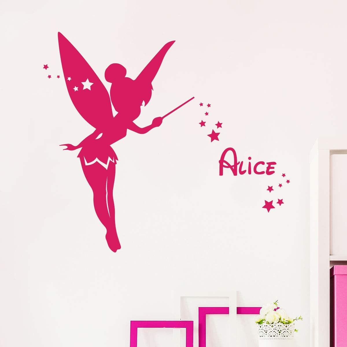 Personalised Name Stickers | Self-Adhesive Fairy Wall Sticker for Children's Bedroom | 2 Sheets 40 x 25 cm - Fuchsia
