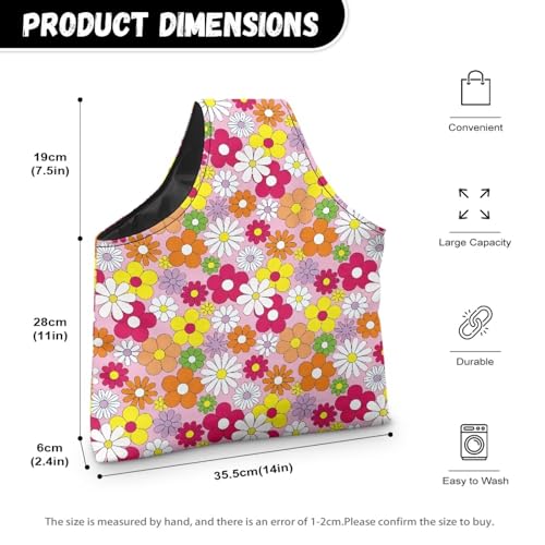 Image of ZUXONGSY Colorful Daisy Yarn Bag for Knitting Pink Knitting Crochet Tote Bag for Women Yarn Tote Handbags for Crocheting