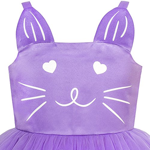 Girls Dress Cat Face Purple Tower Ruffle Dancing Party Size 6 #TOP2