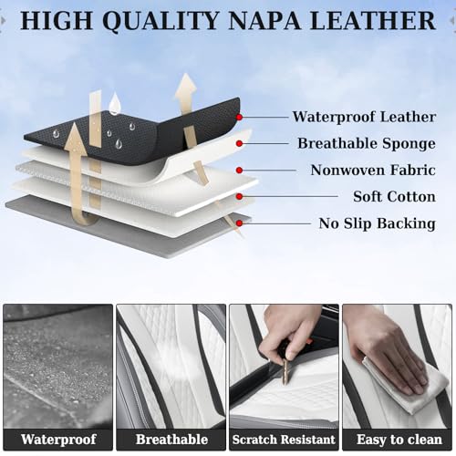 Image of Coverado Rear Seat Covers, White Car Seat Cover, Back Seat Cover, 3-Pieces Luxury Car Seat Cushion, Leather Seat Cover Seat Protector Universal Fit Most Cars