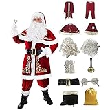 Disfraz de Papá Noel: el disfraz de Papá Noel de lujo está hecho de material de alta calidad. Transpirable, cálido y cómodo, agradable para la piel, saludable para tu cuerpo. ¡Serás una estrella increíble en el espectáculo y la fiesta de Navidad!
