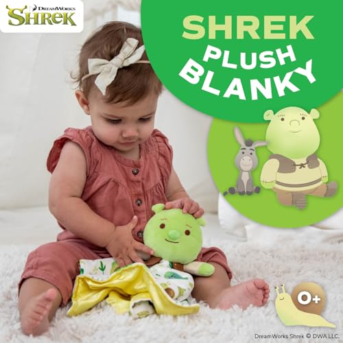 Image of Shrek Blanky - Plush Shrek Head with Embroidered Facial Details - Made with Super Soft & Snuggly Material & Satin Underlay - Perfect for Nap Time or Loveable Gift for Baby Boys & Girls (Pack of 12)