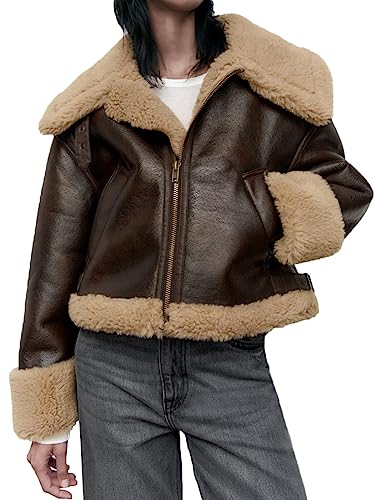 LY VAREY LIN Women Faux Leather Jacket with Faux Fur Lining Warm Winter Biker Coat2