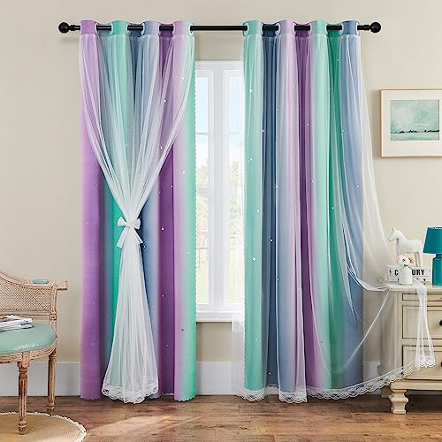 Image of XiDi Curtains for Bedroom Decor, Rainbow Purplgreen grey34 /96