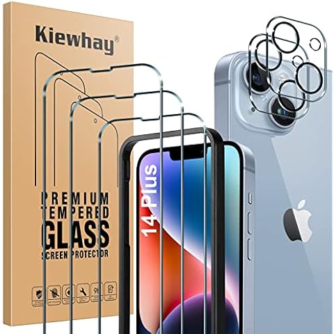 Kiewhay Tempered Glass Compatible with iPhone 14 Plus Screen Protector 6.7'', 3 Pack Screen Protector + 2 Pack Camera Lens Protector, [Not for iPhone 14 Pro Max] 99.99% HD Glass Film - 5 Pcs Cover
