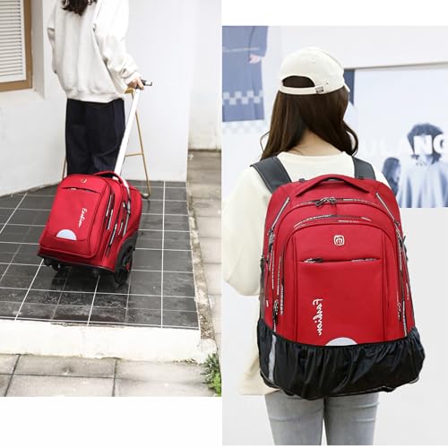 Image of Rolling Backpack for Women, 22 Inch Backpack with Wheels for Business, College Student and Travel Commuter, Large Backpack on Wheels for Work (red)