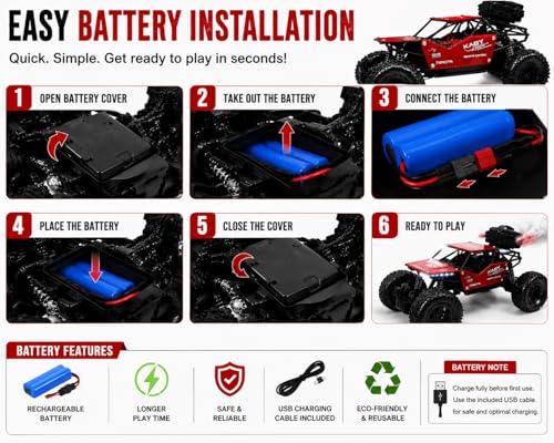 Image of Braintastic Rock Climbing RC Cart Off-Road Rock Crawler Truck Vehicle 2.4ghz 2wd 1: 20 Radio Remote Control Car Toys for Kids 5+ Years (Red)