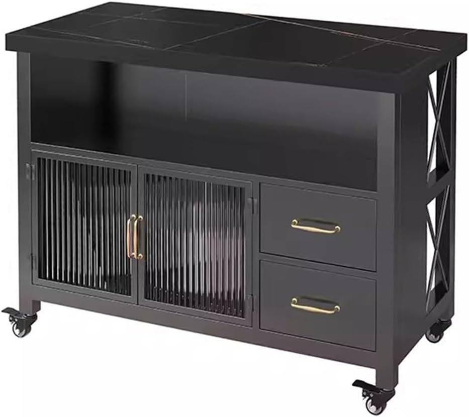 Storage Trolley Kitchen Island Table Movable Bar Counter Cooking Open Sideboard Cabinet with Drawers Shelving Organizer